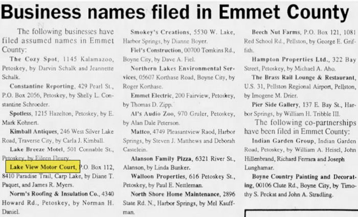 Pines of Paradise (Lake View Motor Court) - Jan 1991 Business Name Filed (newer photo)